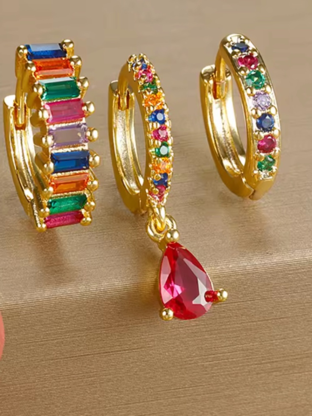Colorful Cubic Zirconia Hoop Earrings Set